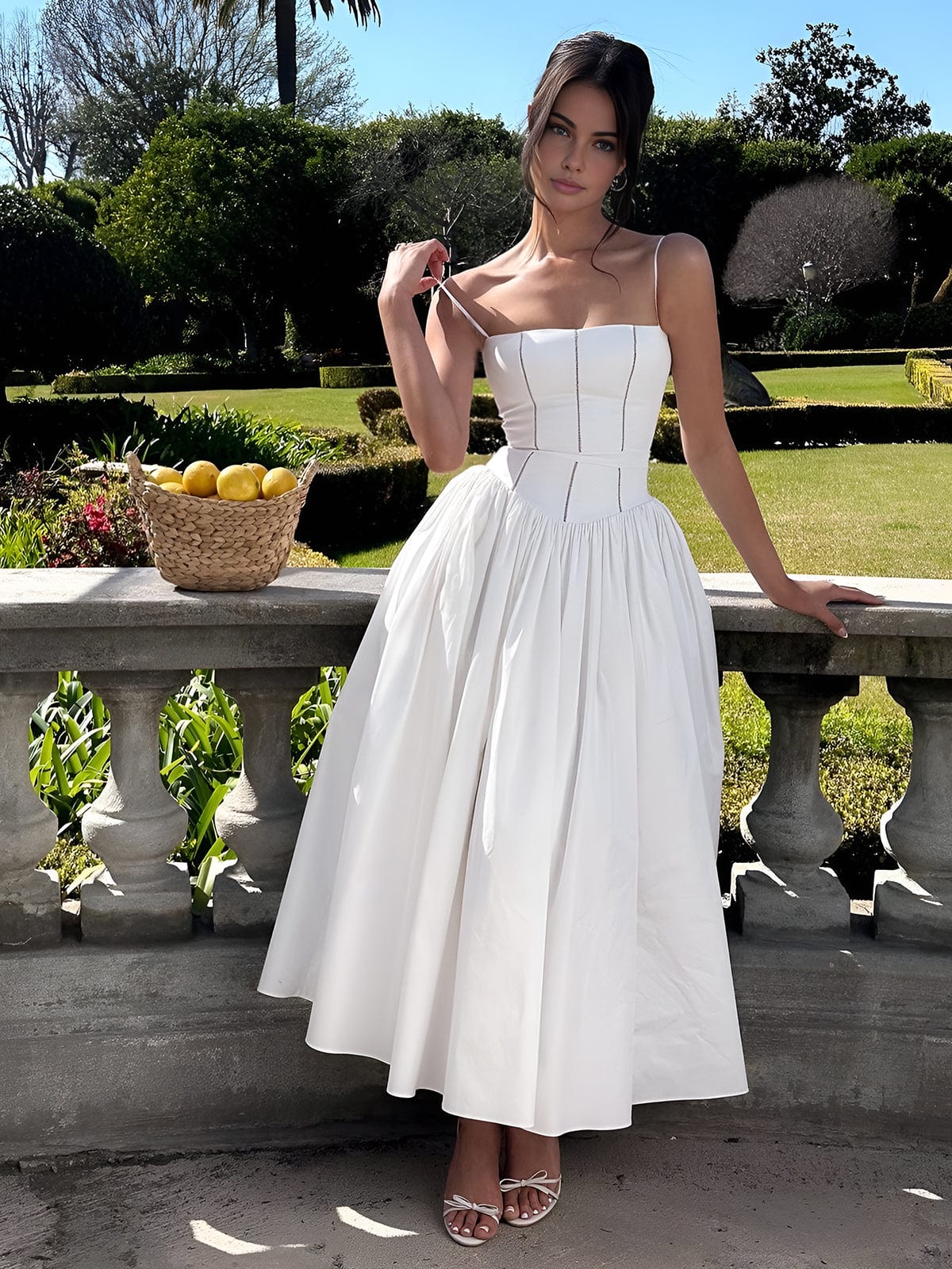 Seline | Women’s Wedding Guest Corset Bodice Flowy Midi Dress