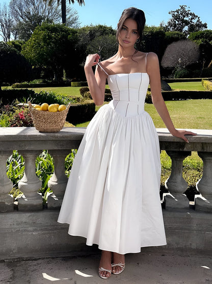 Seline | Women’s Wedding Guest Corset Bodice Flowy Midi Dress