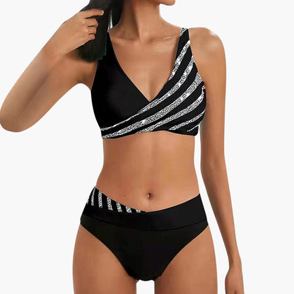 Veronica | Women’s Sparkle Stripe Bikini With High-Waist Bottom