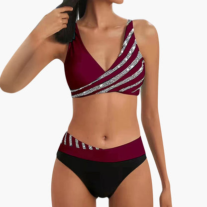 Veronica | Women’s Sparkle Stripe Bikini With High-Waist Bottom