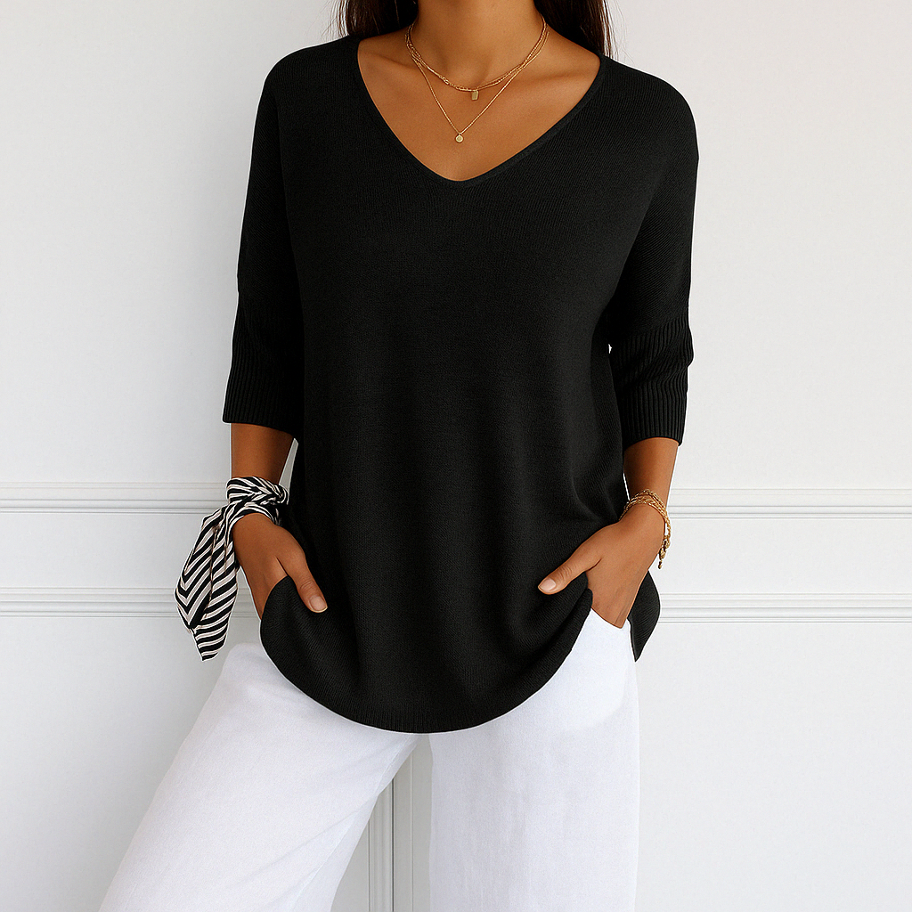 Coraline | Women’s V-Neck Short Sleeve Knit Pullover