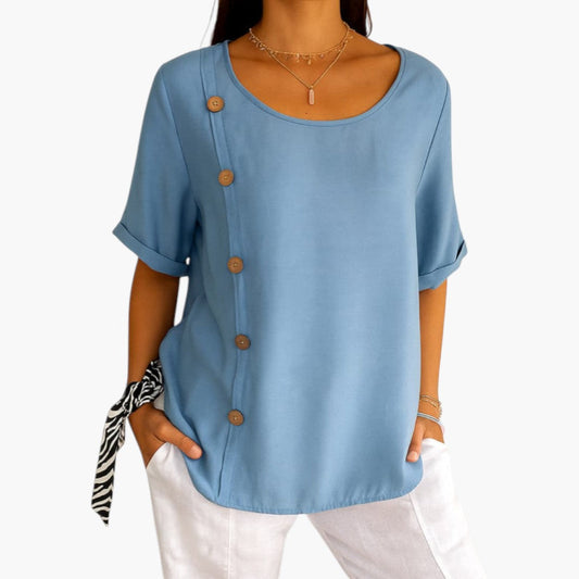 Hallie | Women’s Round Neck Side Button Short Sleeve Blouse