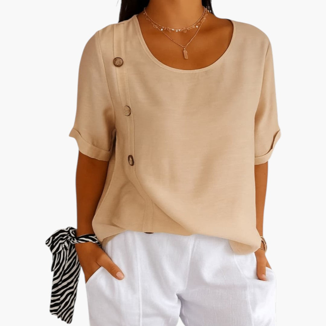 Hallie | Women’s Round Neck Side Button Short Sleeve Blouse