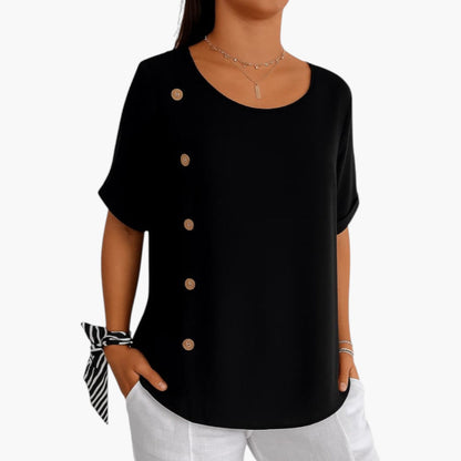 Hallie | Women’s Round Neck Side Button Short Sleeve Blouse