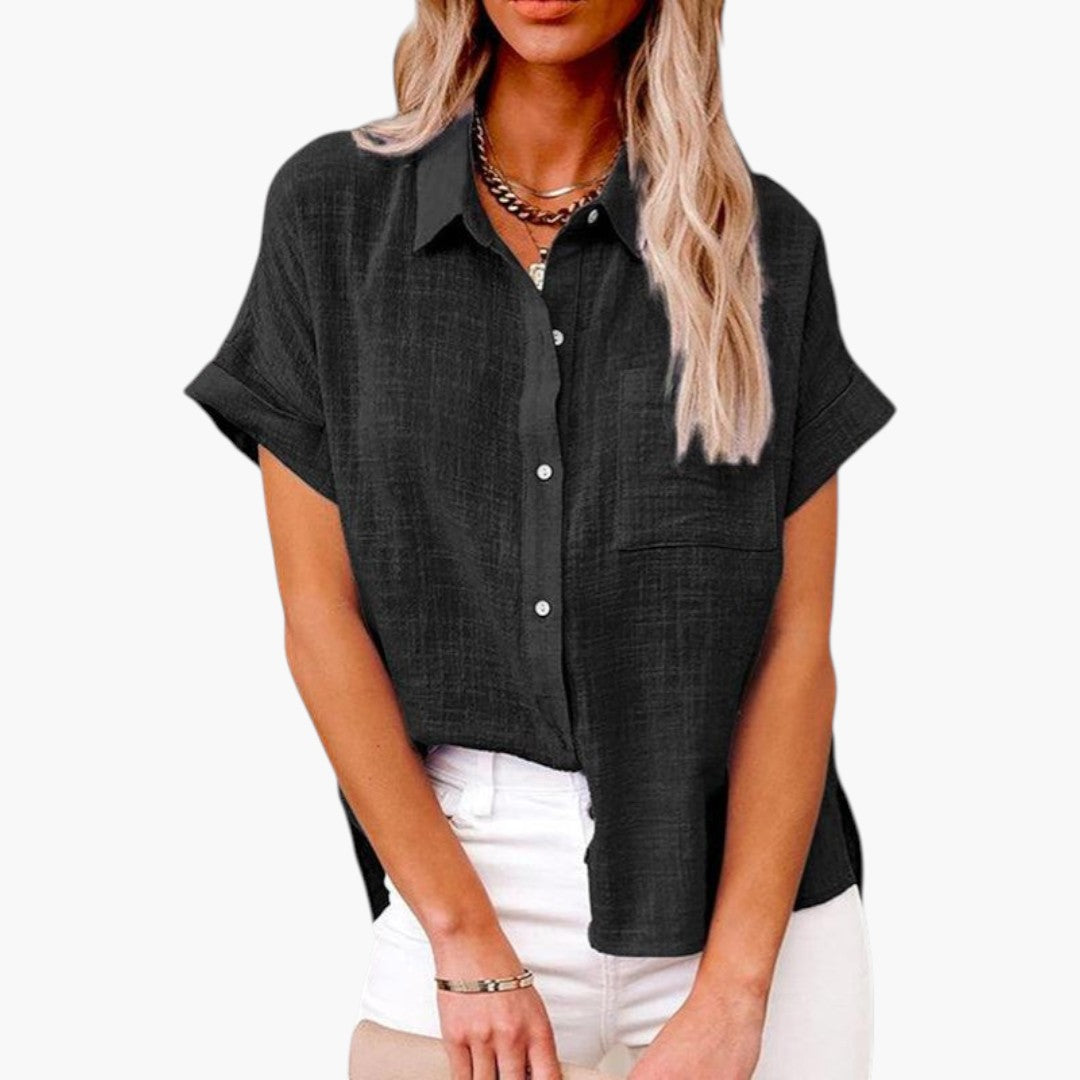 Blythe | Women’s Classic Collared Short Sleeve Button-Up Blouse