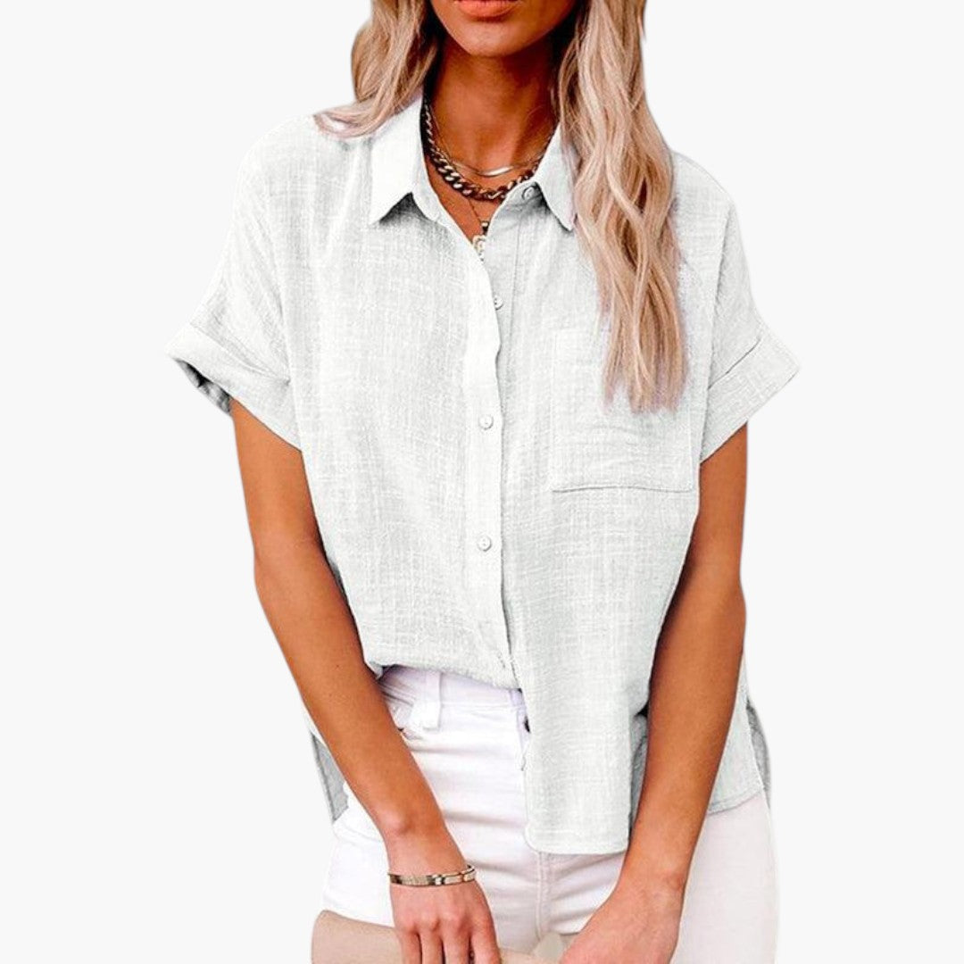 Blythe | Women’s Classic Collared Short Sleeve Button-Up Blouse