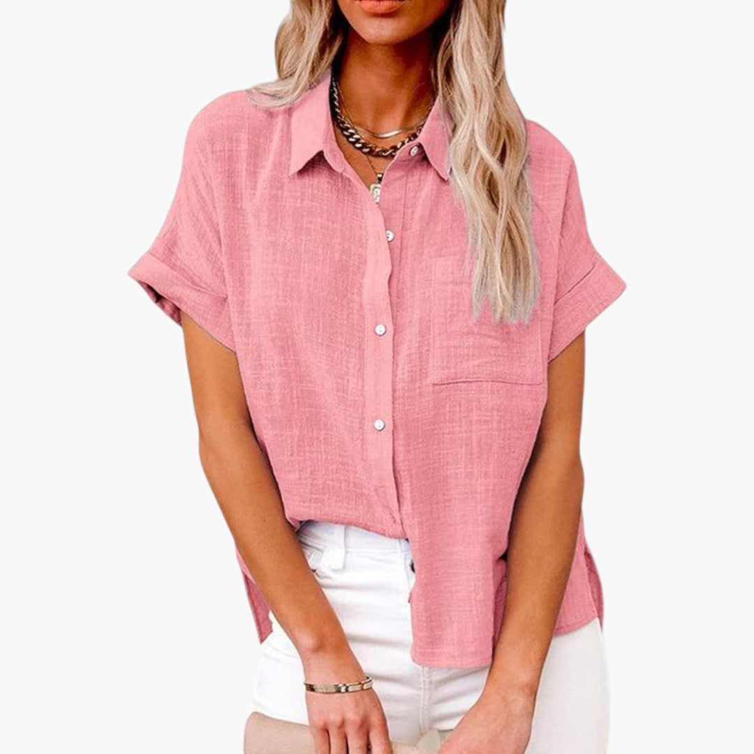 Blythe | Women’s Classic Collared Short Sleeve Button-Up Blouse