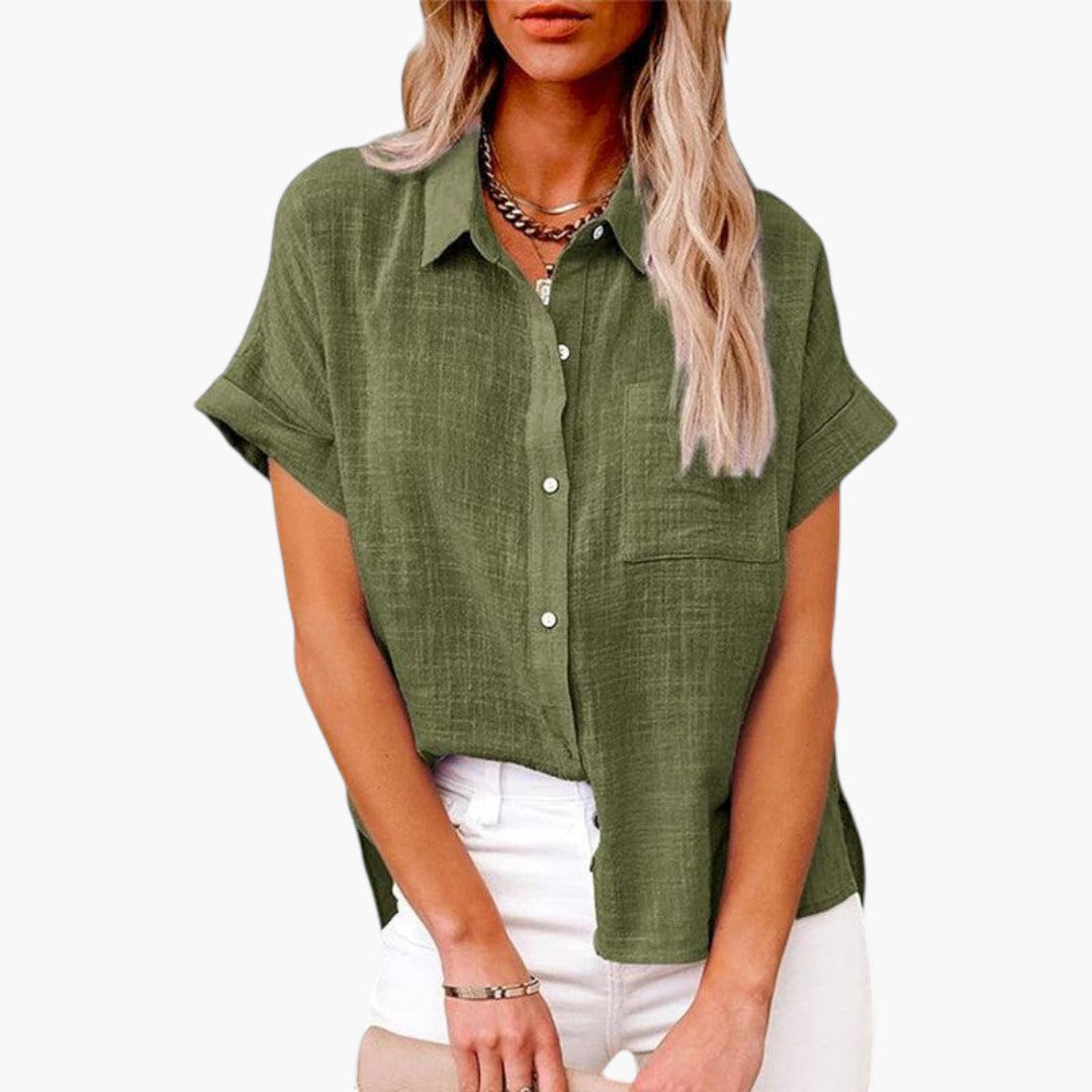 Blythe | Women’s Classic Collared Short Sleeve Button-Up Blouse
