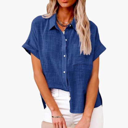 Blythe | Women’s Classic Collared Short Sleeve Button-Up Blouse