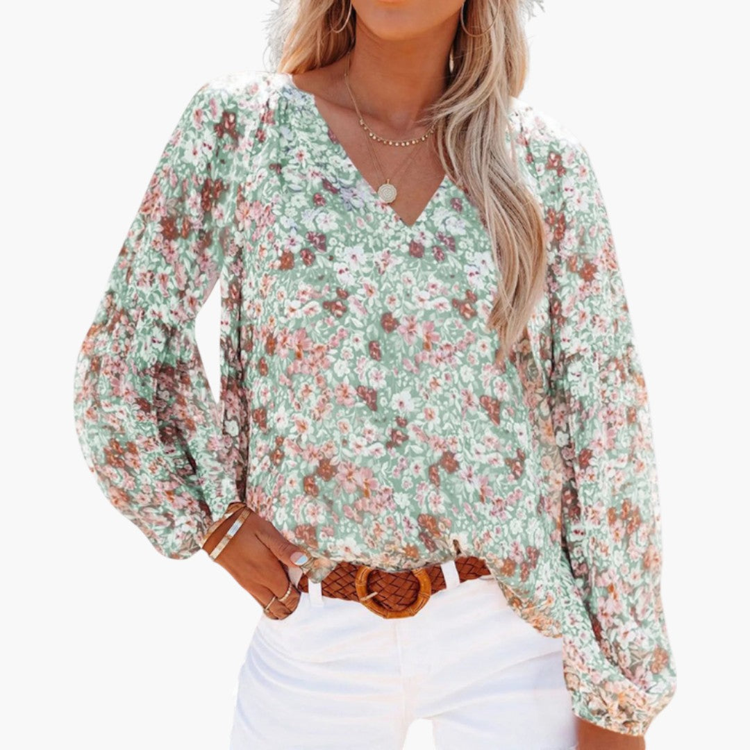Sheena | Women’s V-Neck Long Sleeve Floral Blouse