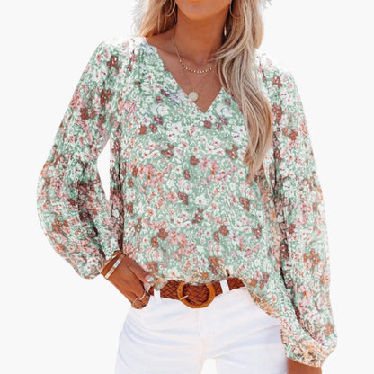Sheena | Women’s V-Neck Long Sleeve Floral Blouse