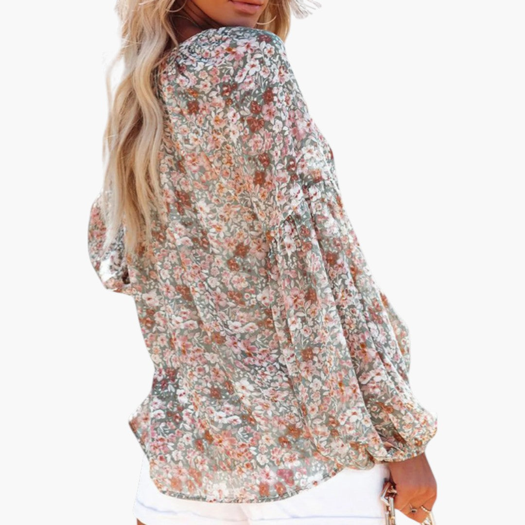 Sheena | Women’s V-Neck Long Sleeve Floral Blouse