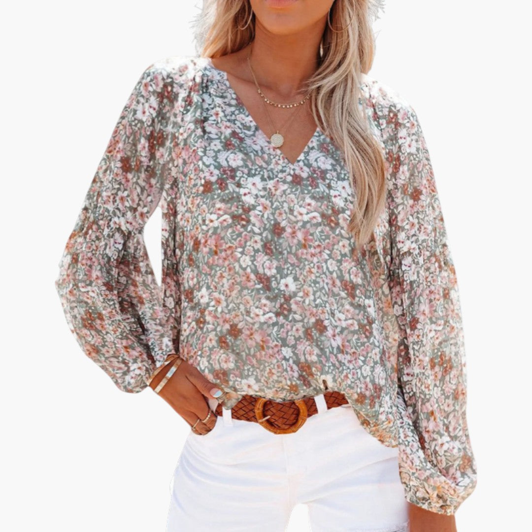 Sheena | Women’s V-Neck Long Sleeve Floral Blouse