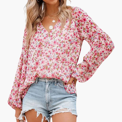 Sheena | Women’s V-Neck Long Sleeve Floral Blouse