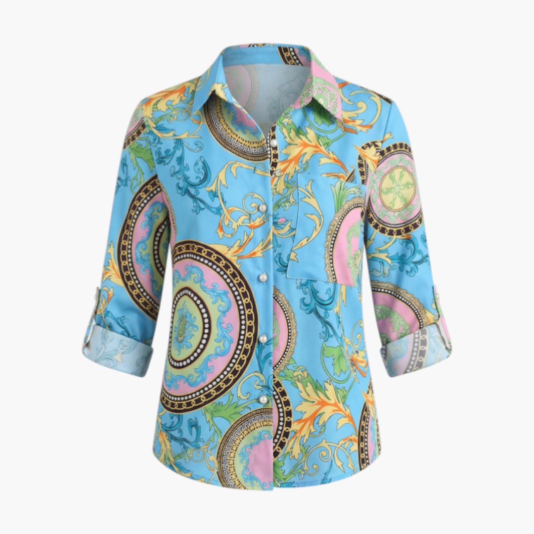 Brielle | Women’s Collared Button-Up Printed Blouse