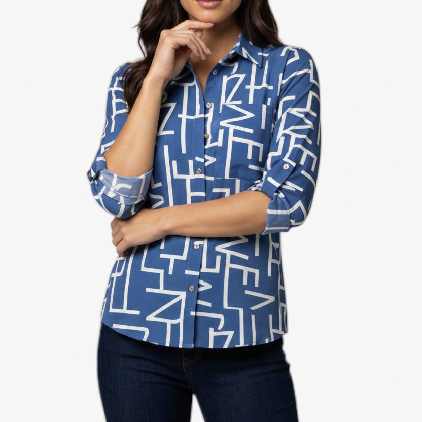 Brielle | Women’s Collared Button-Up Printed Blouse