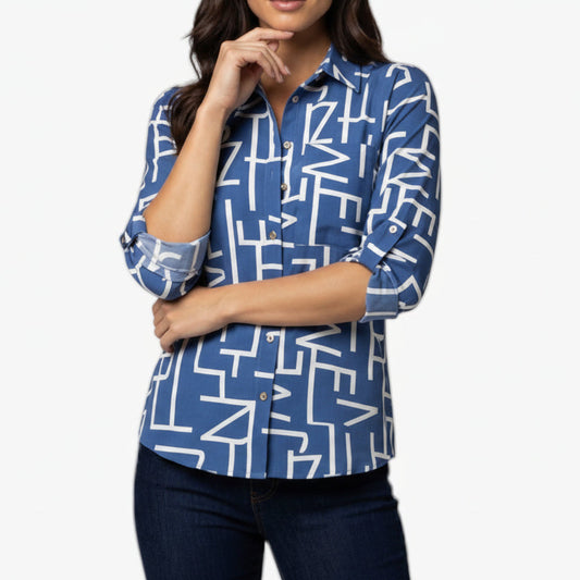 Brielle | Women’s Collared Button-Up Printed Blouse