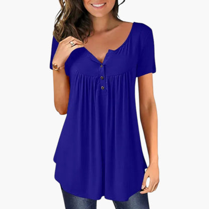 Talia | Women’s V-Neck Button Detail Short Sleeve Blouse