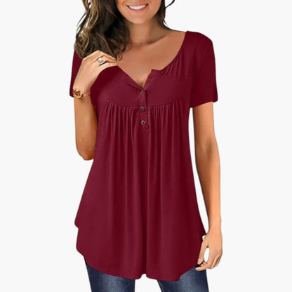 Talia | Women’s V-Neck Button Detail Short Sleeve Blouse