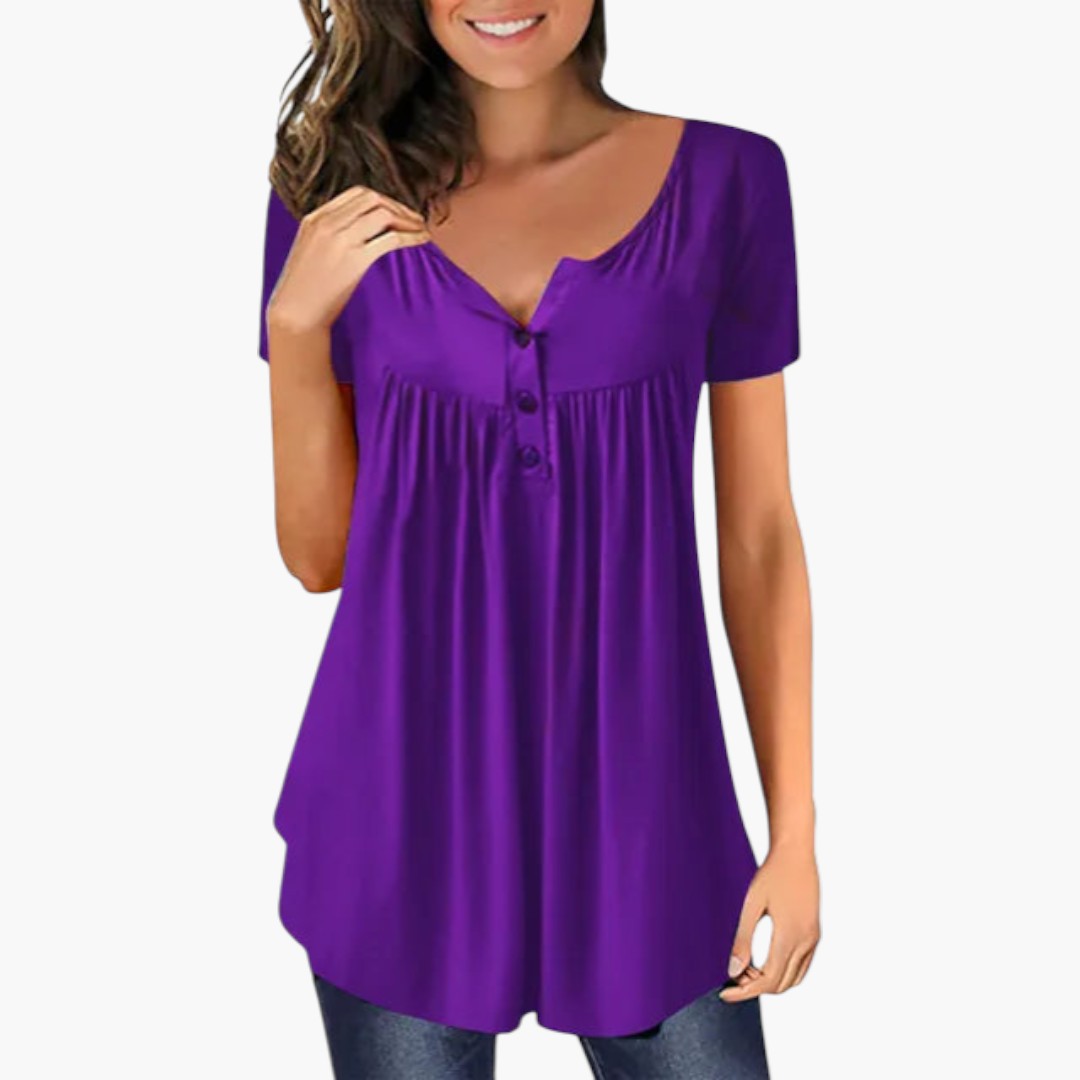 Talia | Women’s V-Neck Button Detail Short Sleeve Blouse