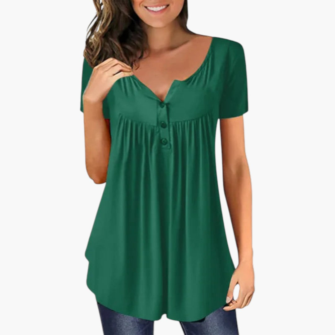 Talia | Women’s V-Neck Button Detail Short Sleeve Blouse