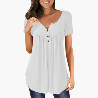 Talia | Women’s V-Neck Button Detail Short Sleeve Blouse