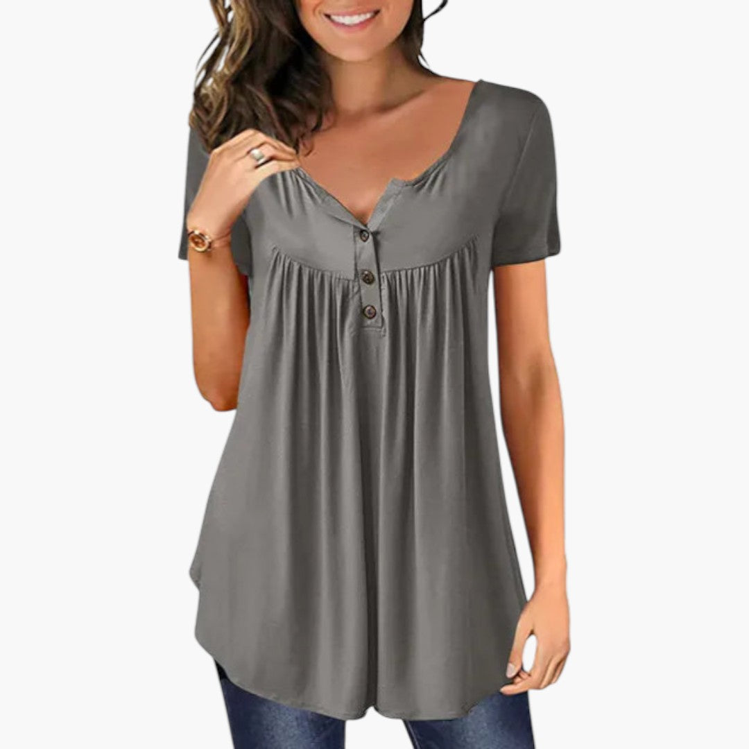 Talia | Women’s V-Neck Button Detail Short Sleeve Blouse