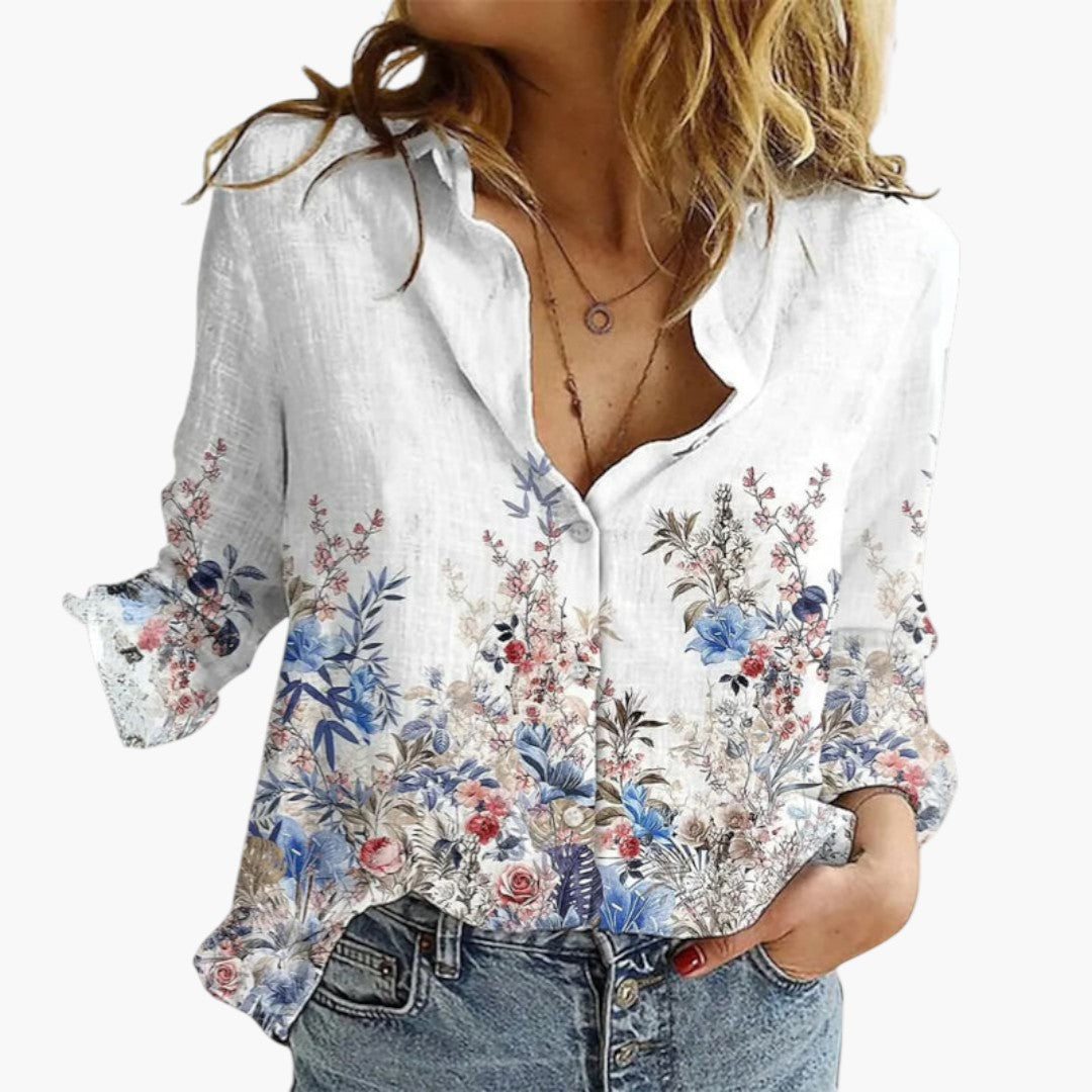 Coralyn | Women’s V-Neck Artistic Print Relaxed Blouse