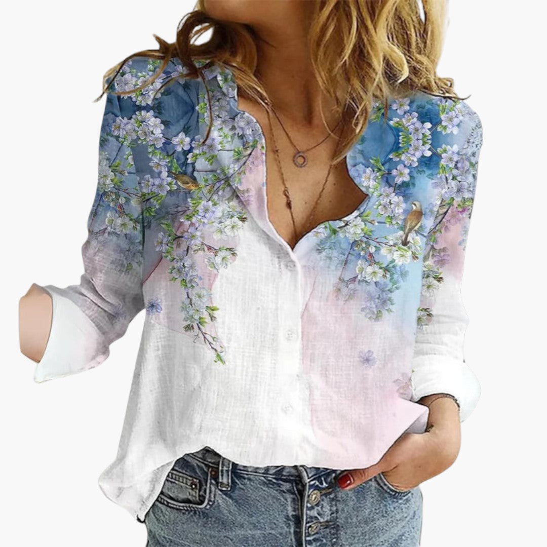 Coralyn | Women’s V-Neck Artistic Print Relaxed Blouse