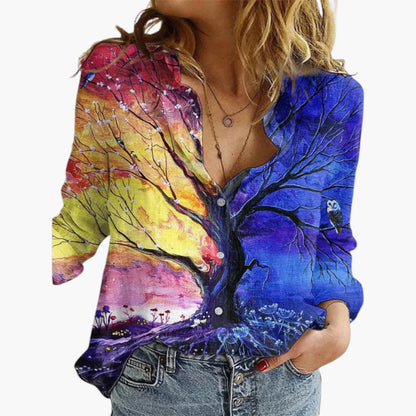 Coralyn | Women’s V-Neck Artistic Print Relaxed Blouse