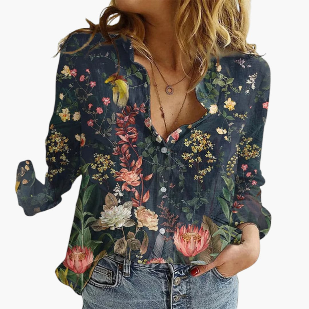 Coralyn | Women’s V-Neck Artistic Print Relaxed Blouse