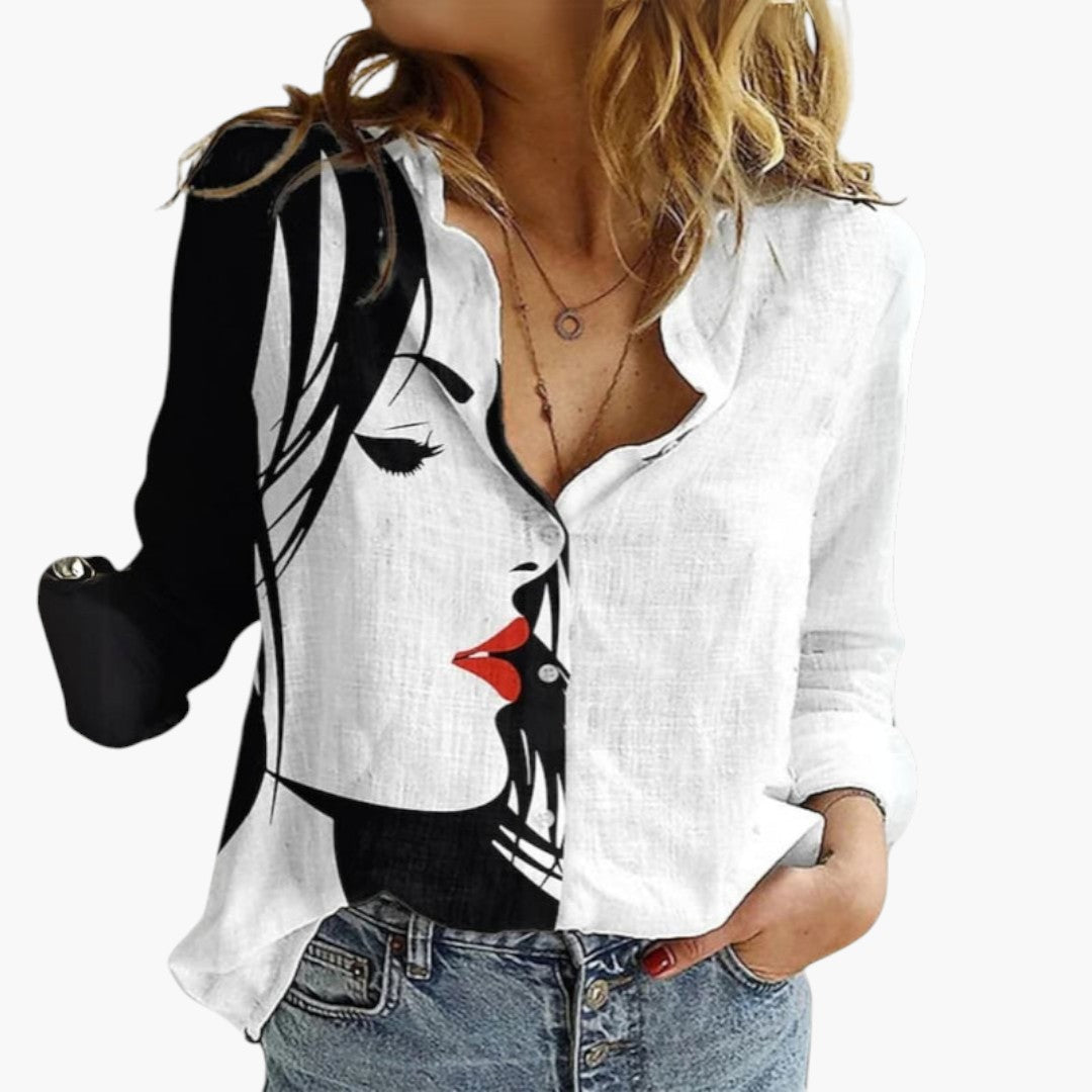 Coralyn | Women’s V-Neck Artistic Print Relaxed Blouse