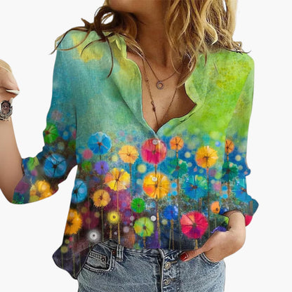 Coralyn | Women’s V-Neck Artistic Print Relaxed Blouse