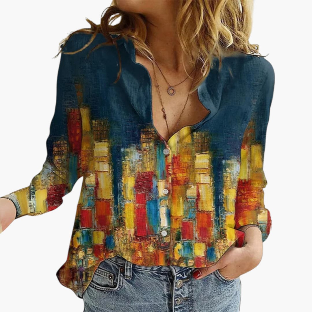 Coralyn | Women’s V-Neck Artistic Print Relaxed Blouse