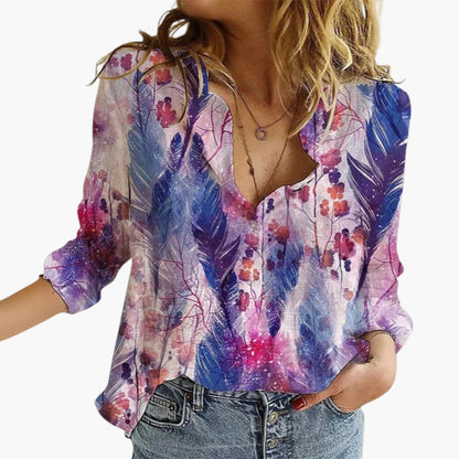 Coralyn | Women’s V-Neck Artistic Print Relaxed Blouse