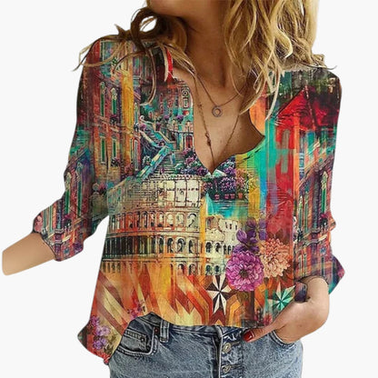 Coralyn | Women’s V-Neck Artistic Print Relaxed Blouse