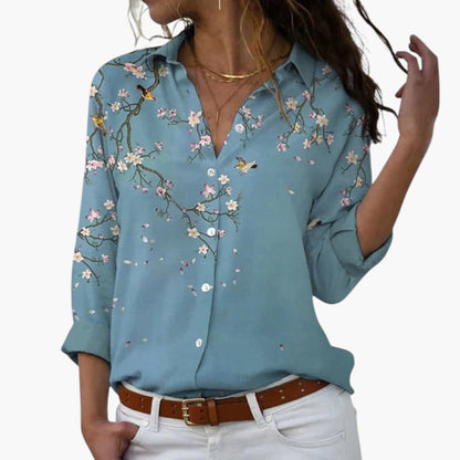 Eliana | Women’s V-Neck Floral Button Placket Blouse