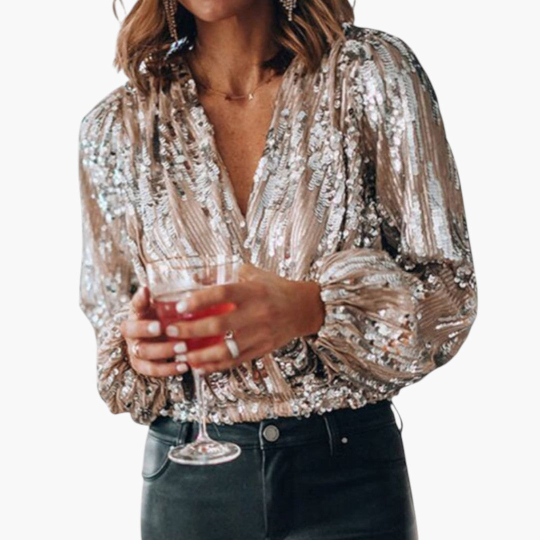 Viviana | Women’s Wrap V-Neck Sequin Blouse