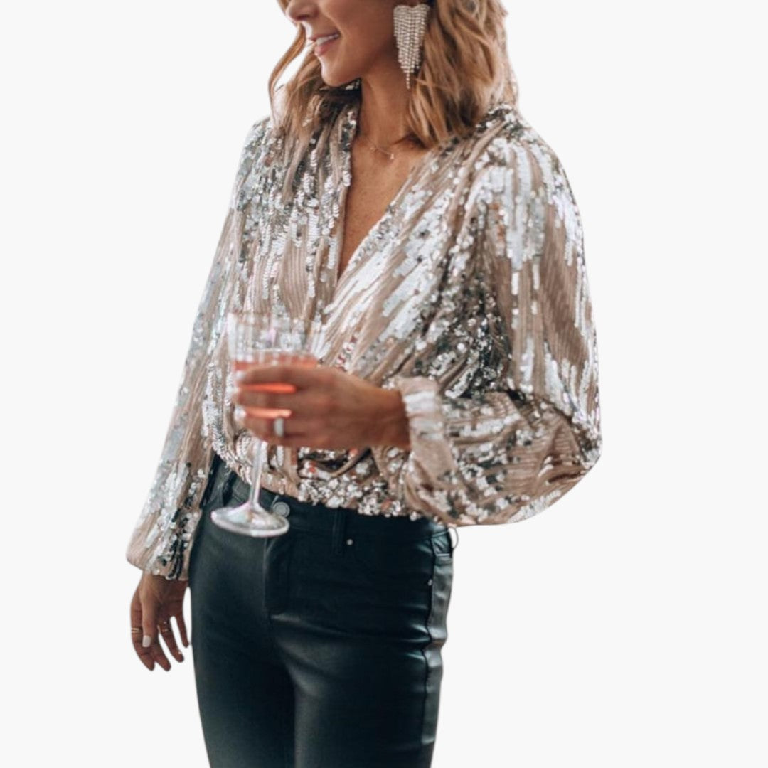 Viviana | Women’s Wrap V-Neck Sequin Blouse