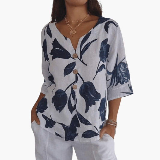 Annika | Women’s V-Neck Relaxed Floral Blouse