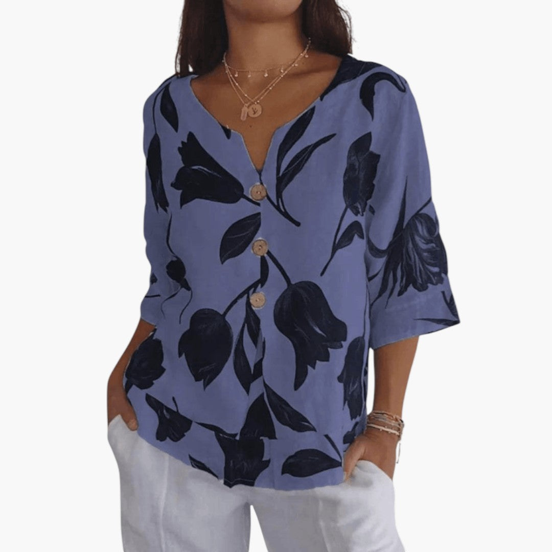 Annika | Women’s V-Neck Relaxed Floral Blouse