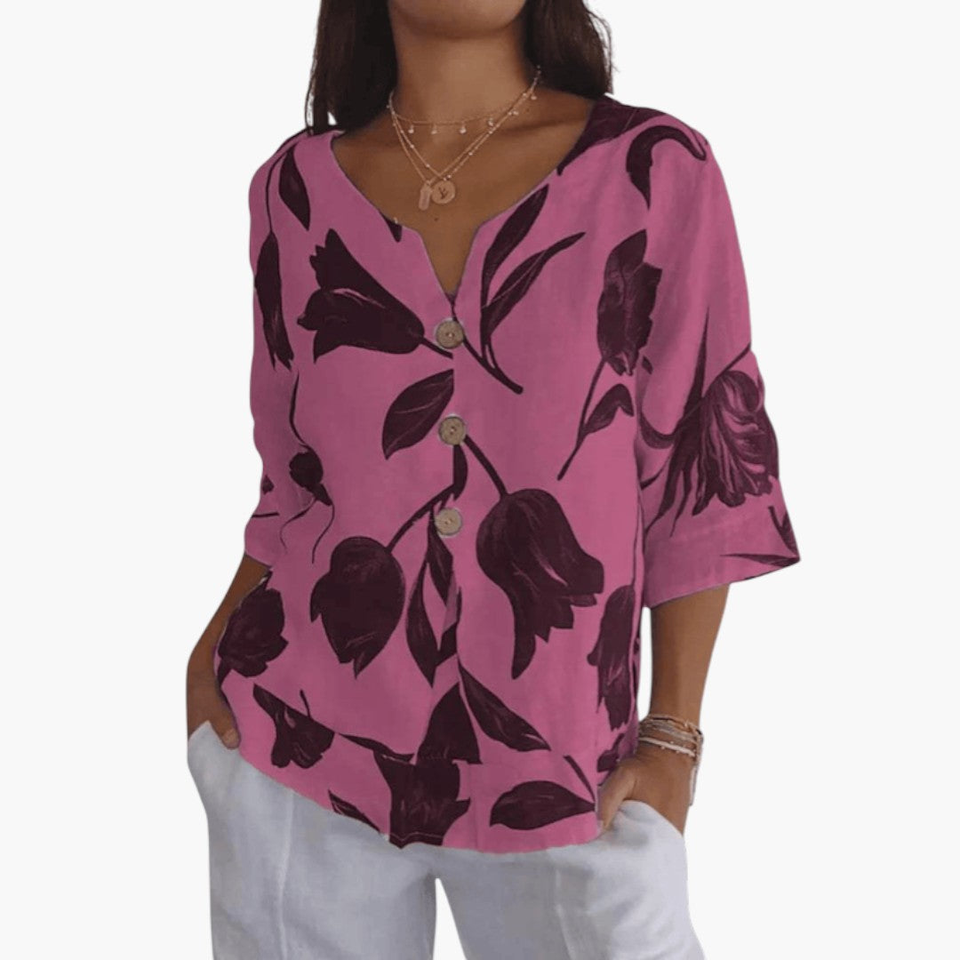 Annika | Women’s V-Neck Relaxed Floral Blouse