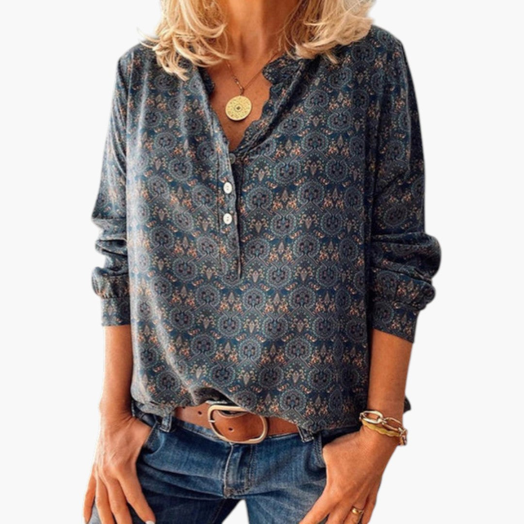 Daphne | Women’s V-Neck Long Sleeve Printed Blouse