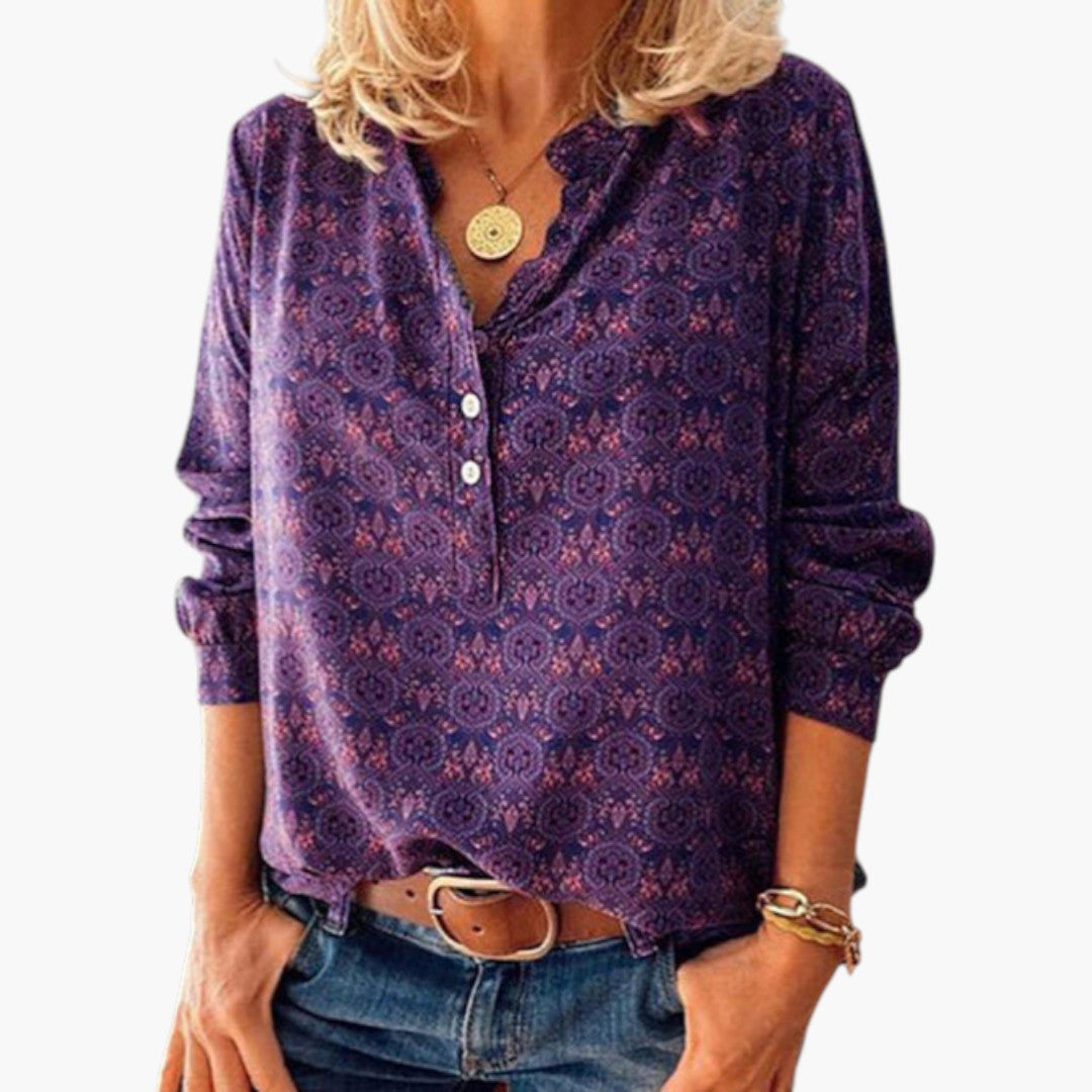 Daphne | Women’s V-Neck Long Sleeve Printed Blouse