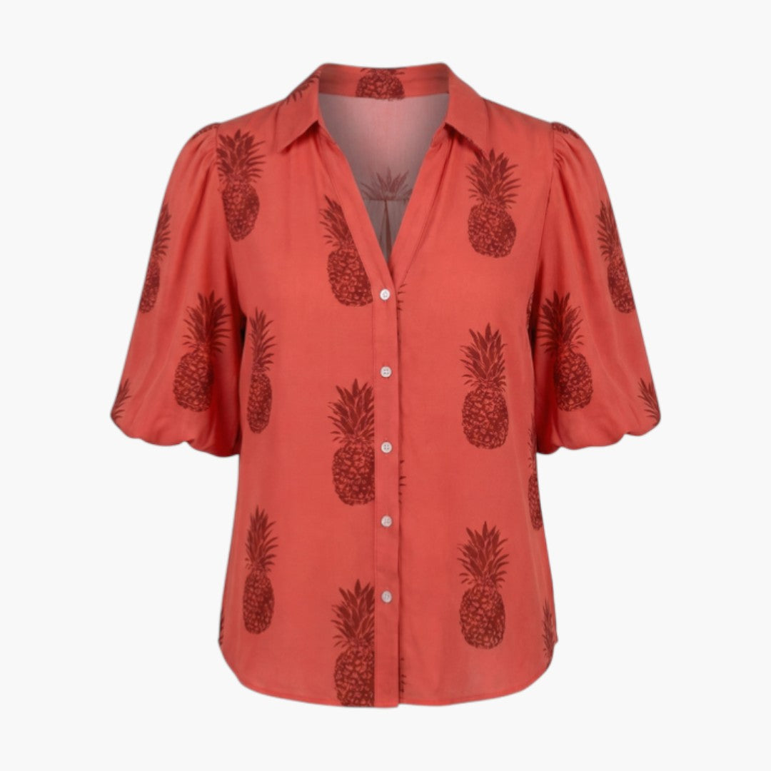 Brenna | Women’s V-Neck Printed Button Placket Blouse
