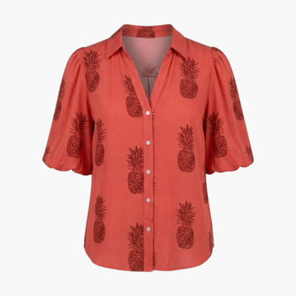 Brenna | Women’s V-Neck Printed Button Placket Blouse