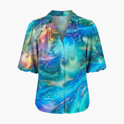 Brenna | Women’s V-Neck Printed Button Placket Blouse