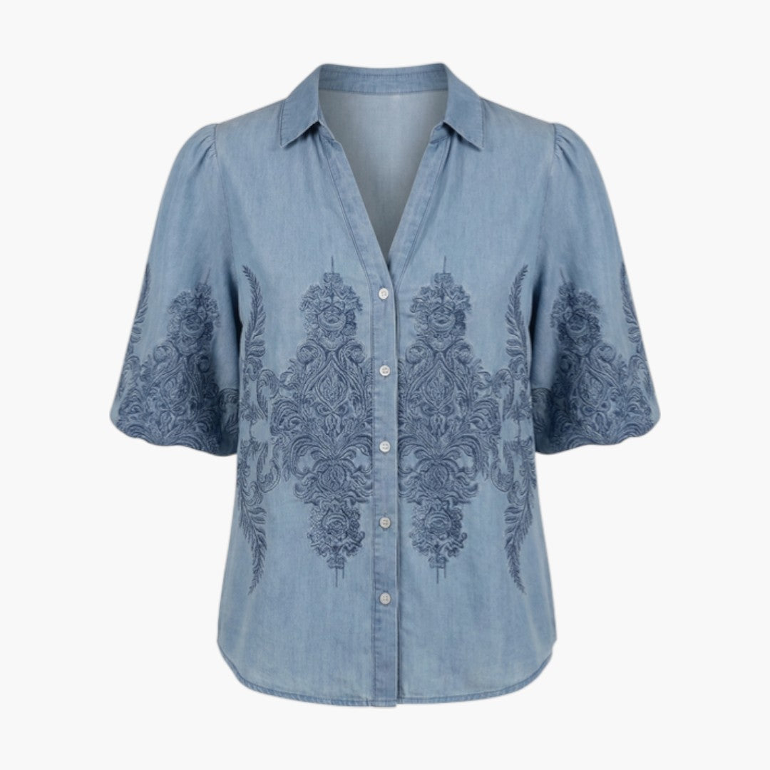 Brenna | Women’s V-Neck Printed Button Placket Blouse