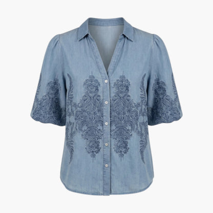 Brenna | Women’s V-Neck Printed Button Placket Blouse