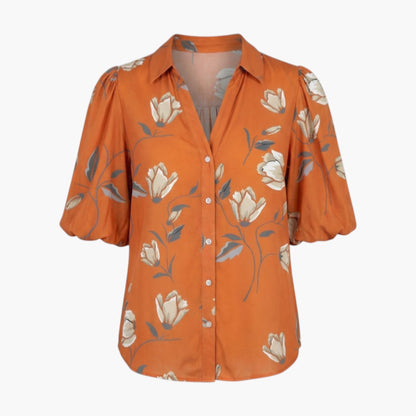 Brenna | Women’s V-Neck Printed Button Placket Blouse